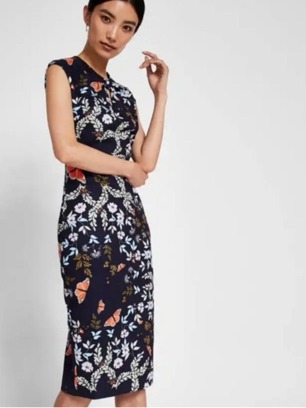 Ted Baker Kairra Kyoto Gardens Bow Neck Midi Dress | Navy | Size 1 (Small/4)